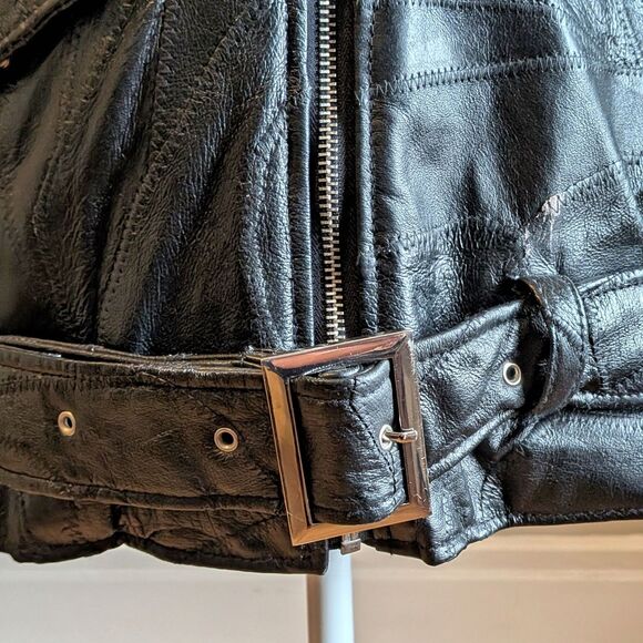 Vintage 80s/90s Leather Motorcycle Jacket Patchwork God Bless America Eagle M - Picture 11 of 13